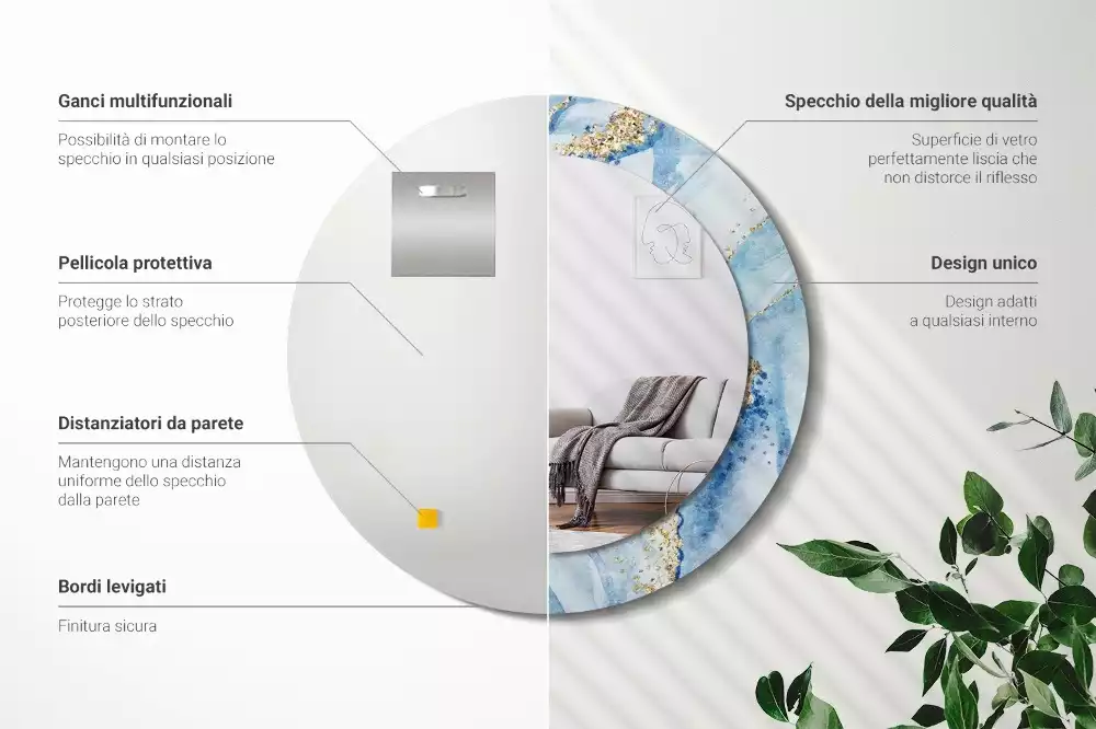 Kulaté dekorační zrcadlo na zeď Modrý mramor