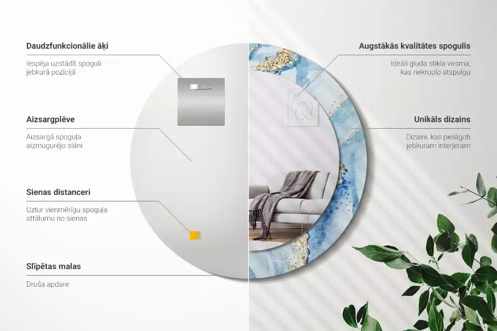 Kulaté dekorační zrcadlo na zeď Modrý mramor