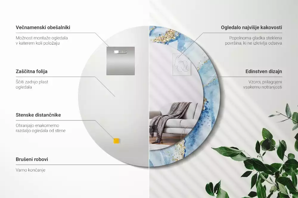 Kulaté dekorační zrcadlo na zeď Modrý mramor