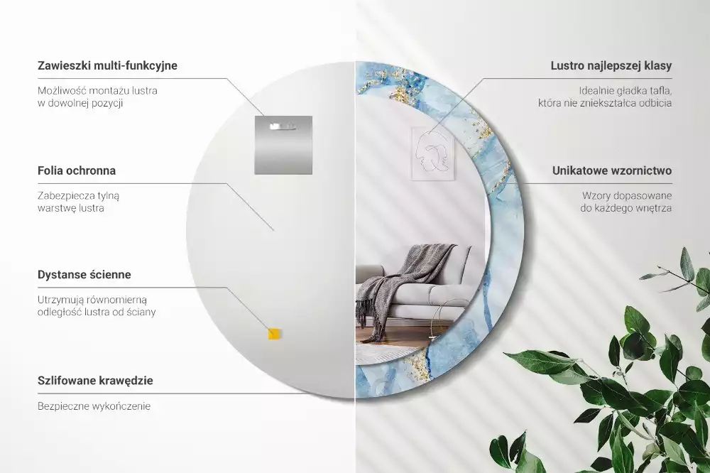 Kulaté dekorační zrcadlo na zeď Modrý mramor