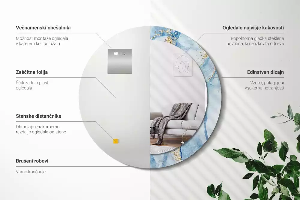 Kulaté dekorační zrcadlo na zeď Modrý mramor