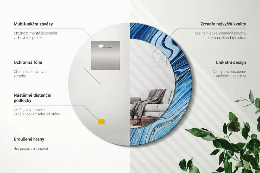 Kulaté dekorační zrcadlo na zeď Mramorová řeka