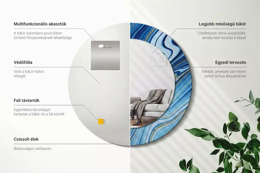 Kulaté dekorační zrcadlo na zeď Mramorová řeka