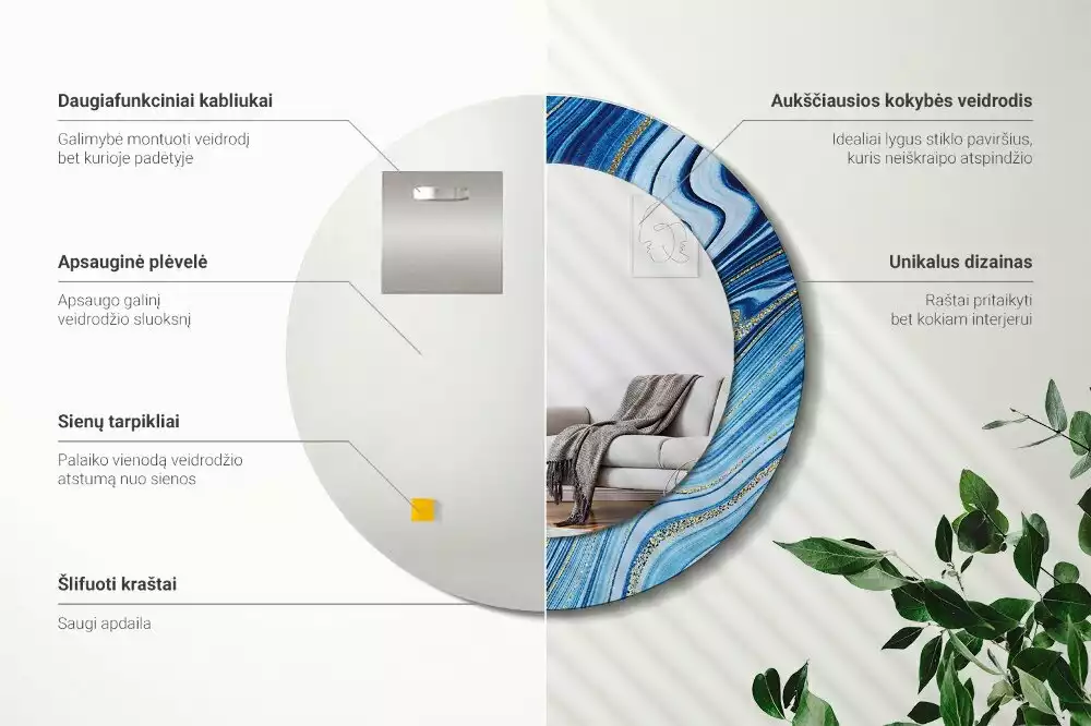 Kulaté dekorační zrcadlo na zeď Mramorová řeka