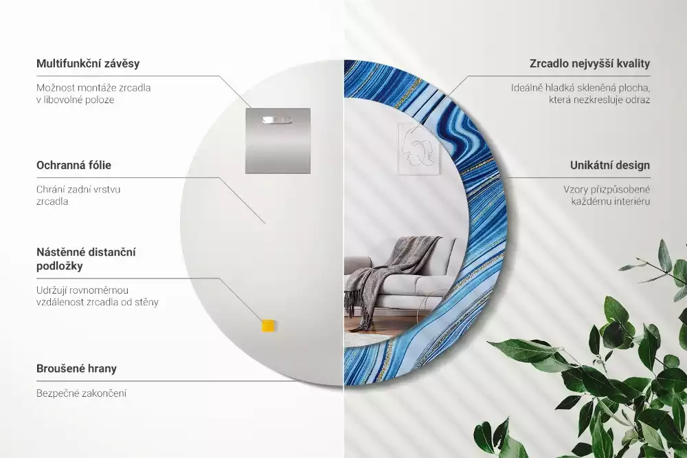 Kulaté dekorační zrcadlo na zeď Mramorová řeka