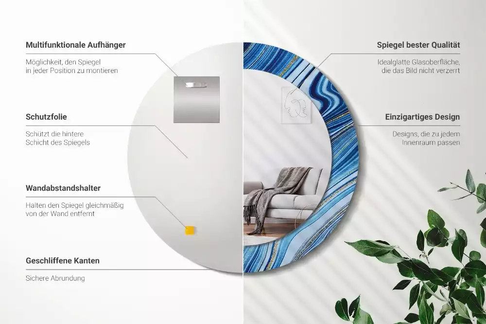 Kulaté dekorační zrcadlo na zeď Mramorová řeka