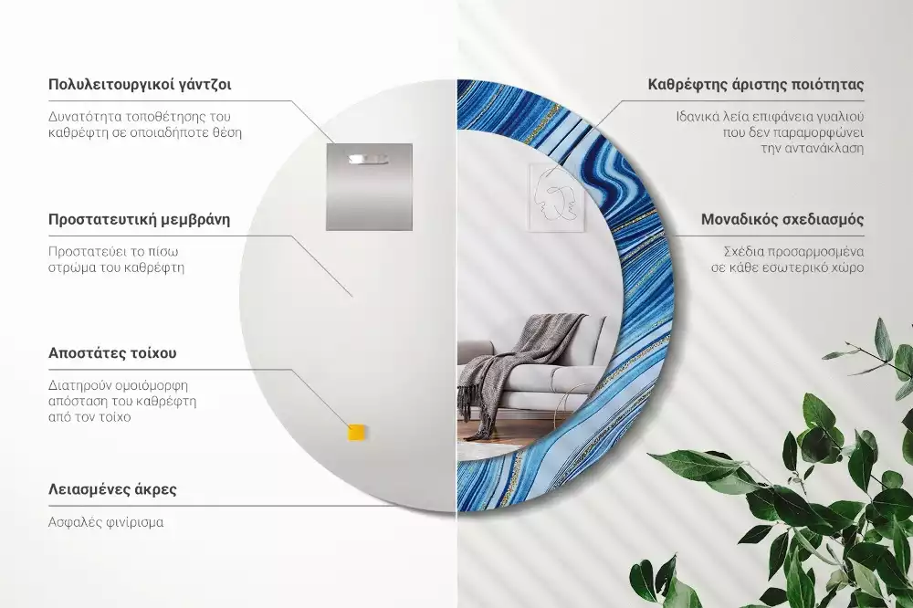 Kulaté dekorační zrcadlo na zeď Mramorová řeka