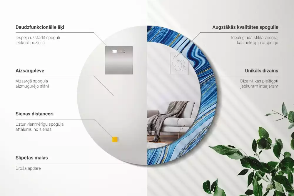 Kulaté dekorační zrcadlo na zeď Mramorová řeka