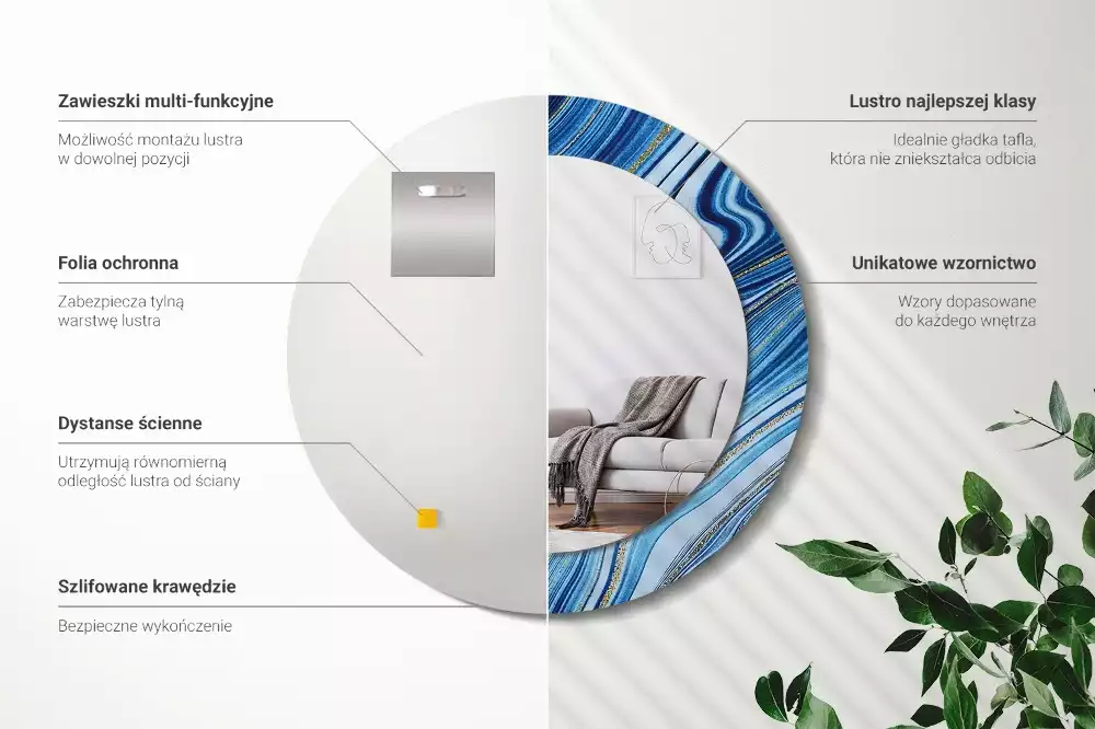 Kulaté dekorační zrcadlo na zeď Mramorová řeka