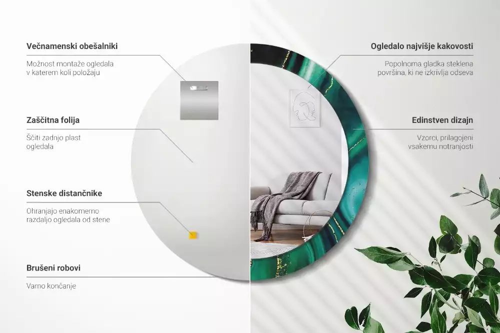 Kulaté dekorační zrcadlo na zeď Smaragdový mramor