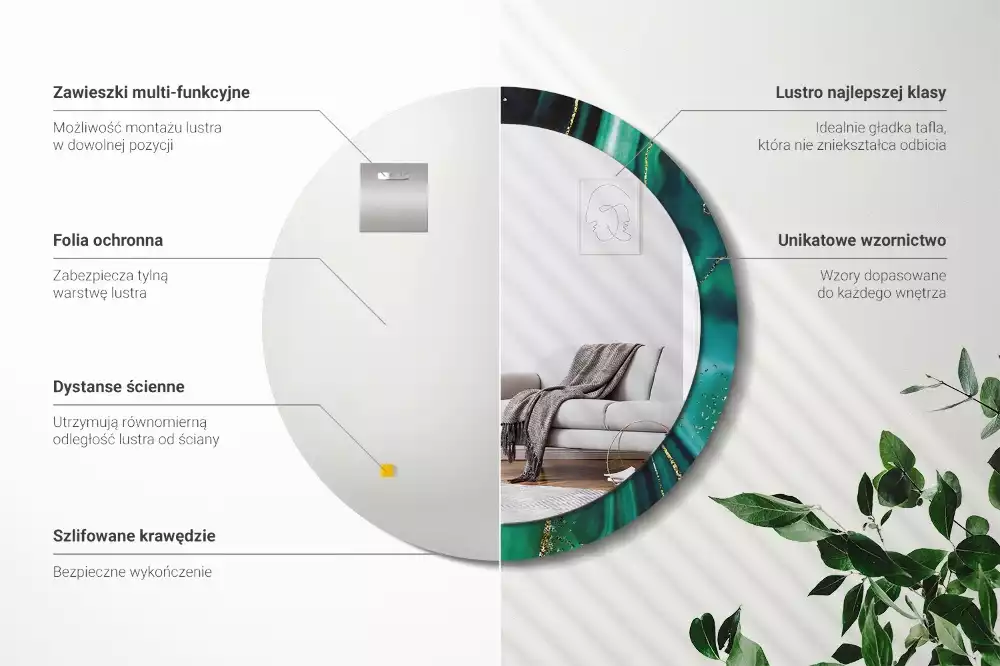 Kulaté dekorační zrcadlo na zeď Smaragdový mramor