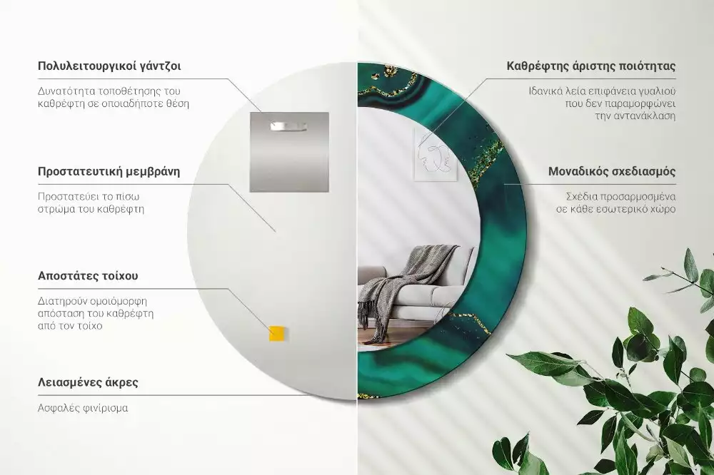 Kulaté dekorační zrcadlo na zeď Smaragdový mramor