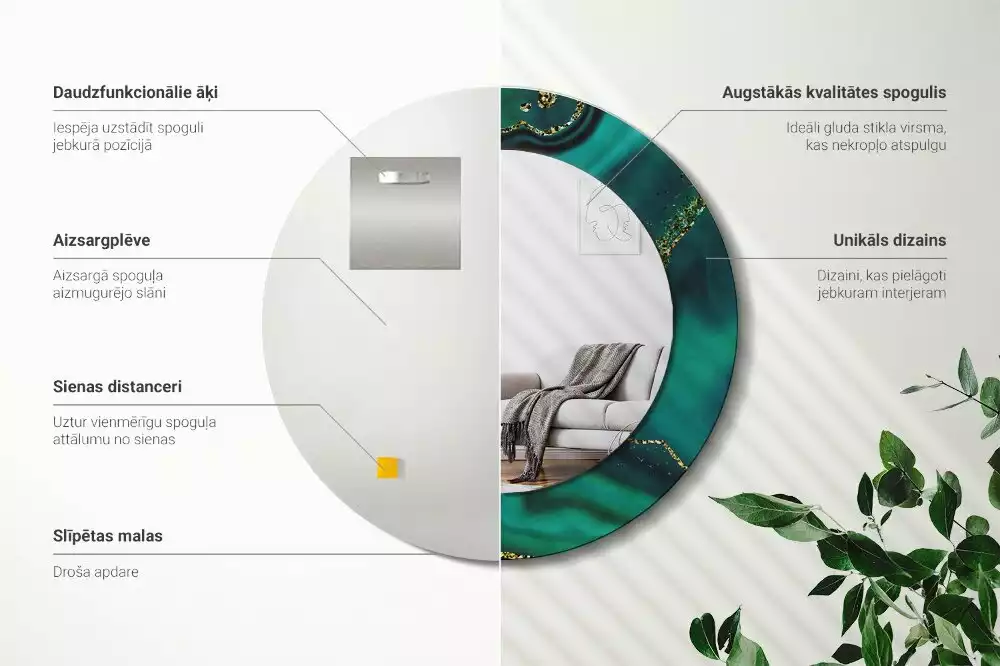 Kulaté dekorační zrcadlo na zeď Smaragdový mramor