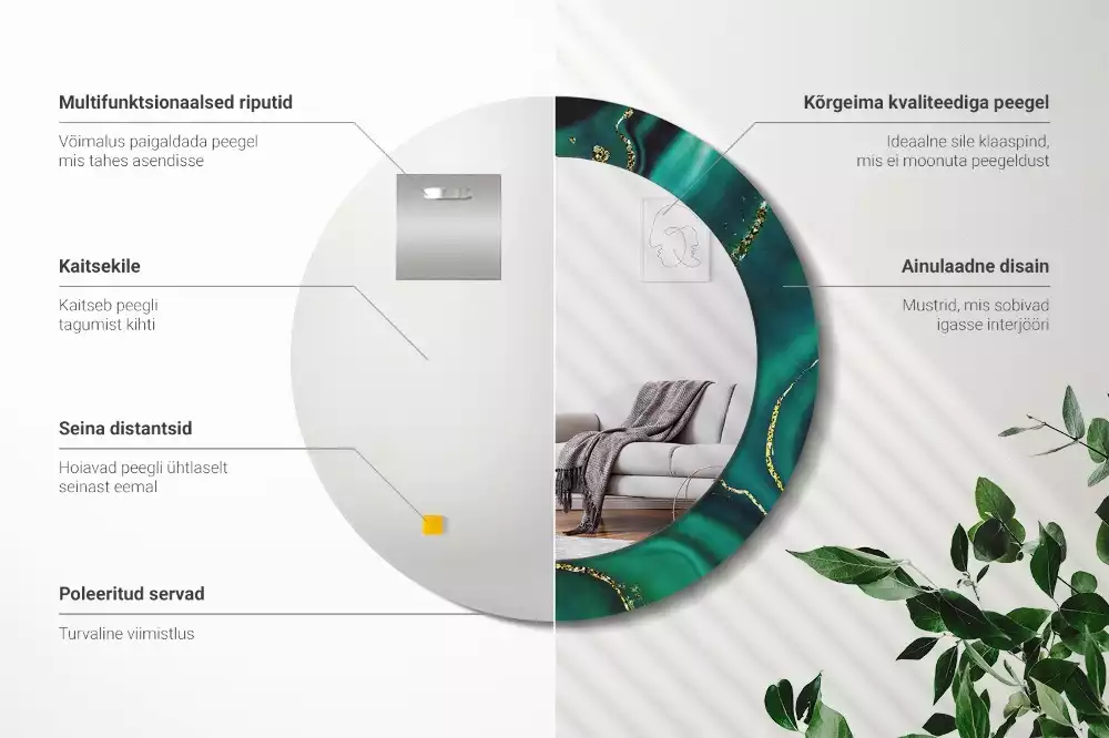 Kulaté dekorační zrcadlo na zeď Smaragdový mramor