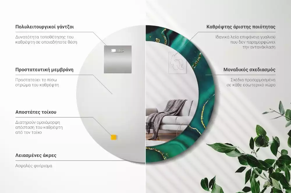 Kulaté dekorační zrcadlo na zeď Smaragdový mramor