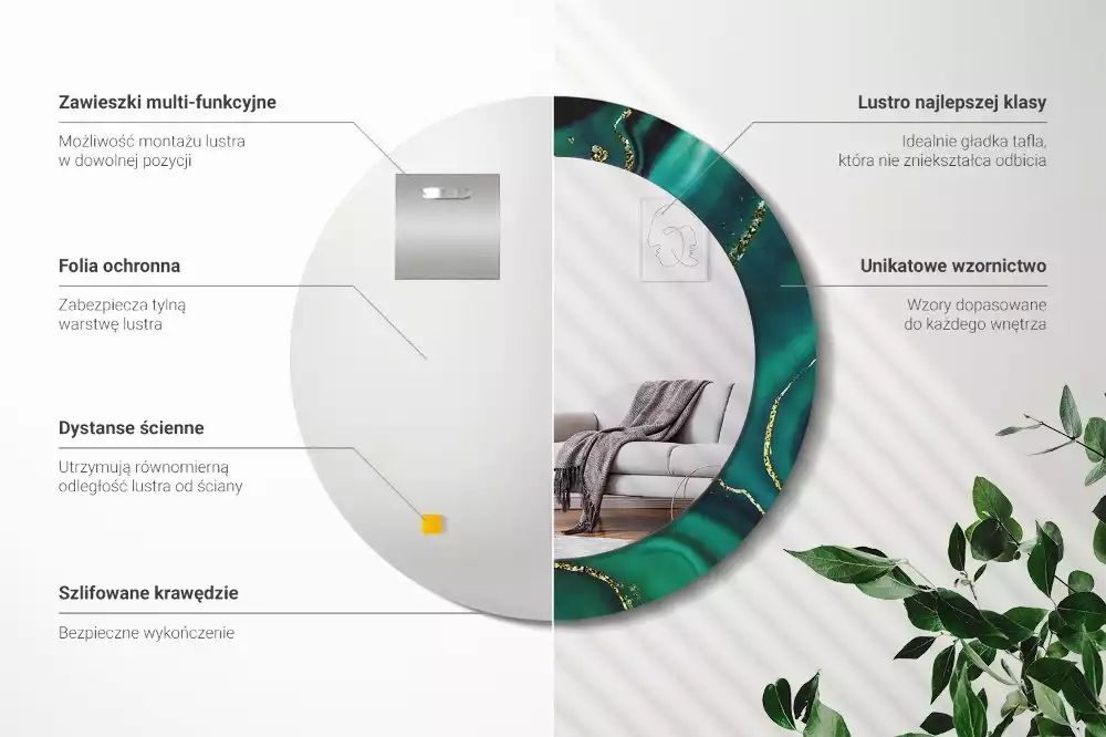 Kulaté dekorační zrcadlo na zeď Smaragdový mramor