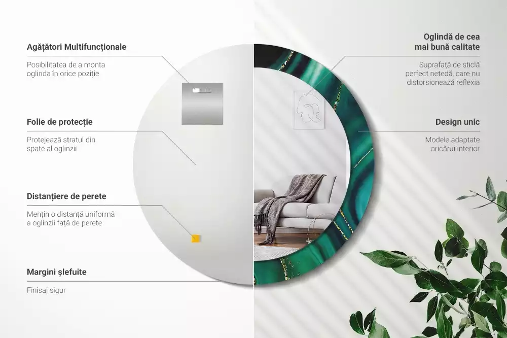 Kulaté dekorační zrcadlo na zeď Smaragdový mramor