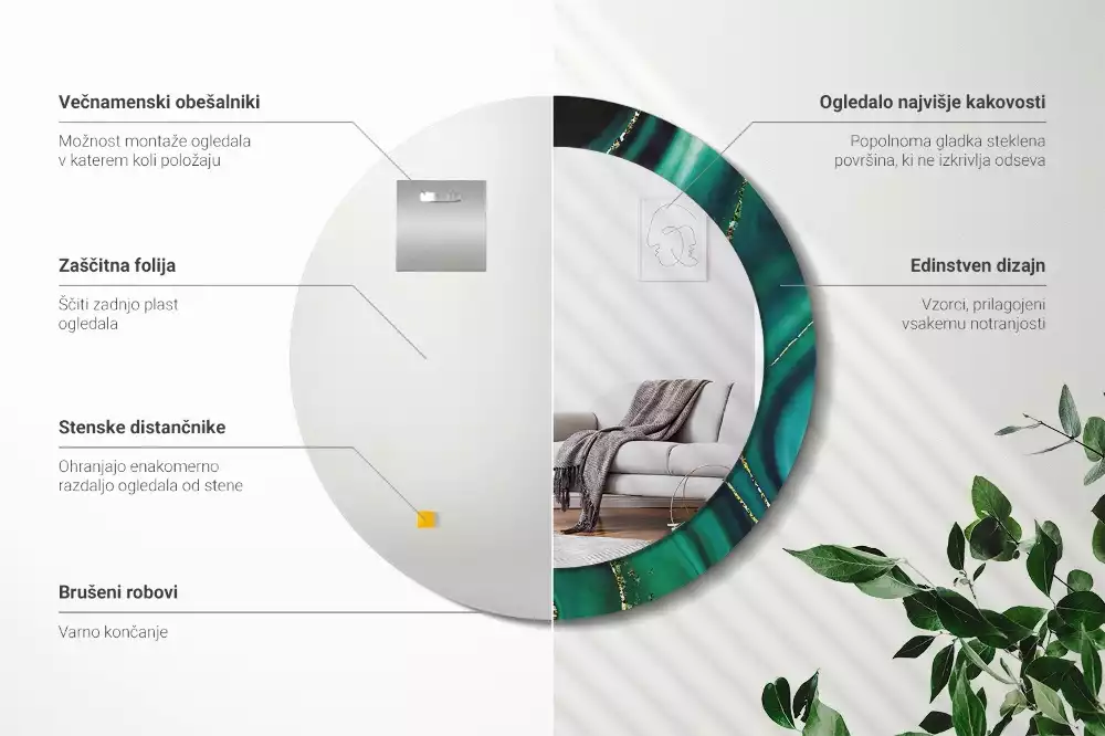 Kulaté dekorační zrcadlo na zeď Smaragdový mramor