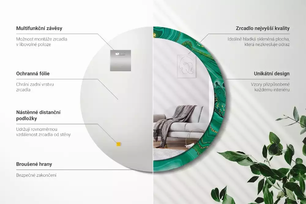 Kulaté dekorační zrcadlo na zeď Achátový mramor