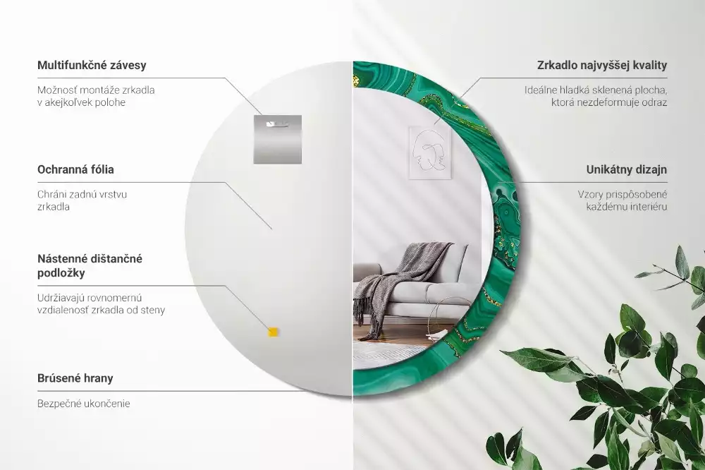 Kulaté dekorační zrcadlo na zeď Achátový mramor