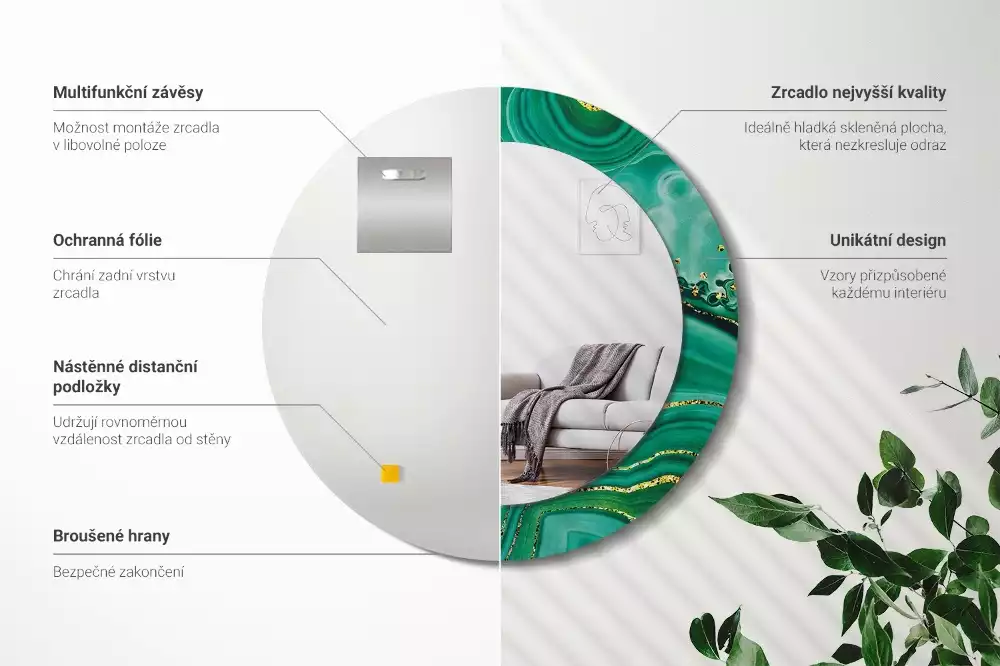 Kulaté dekorační zrcadlo na zeď Achátový mramor