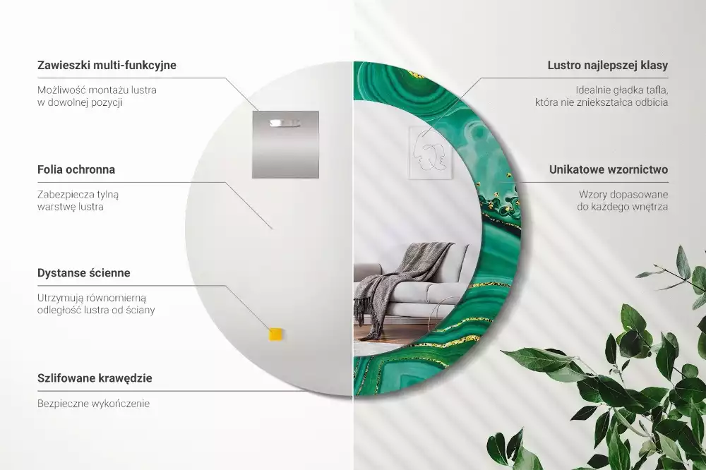 Kulaté dekorační zrcadlo na zeď Achátový mramor