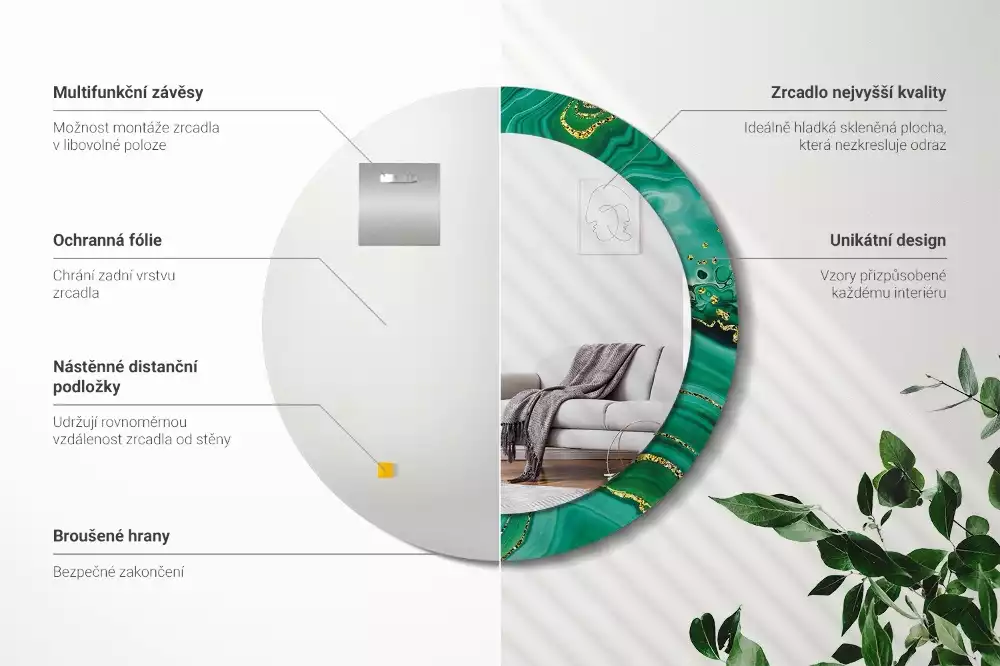 Kulaté dekorační zrcadlo na zeď Achátový mramor