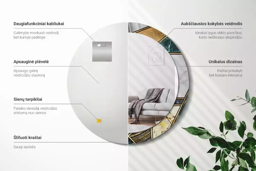 Kulaté dekorační zrcadlo na zeď Mramorový styl