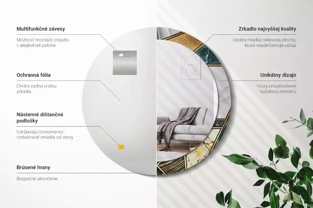 Kulaté dekorační zrcadlo na zeď Mramorový styl