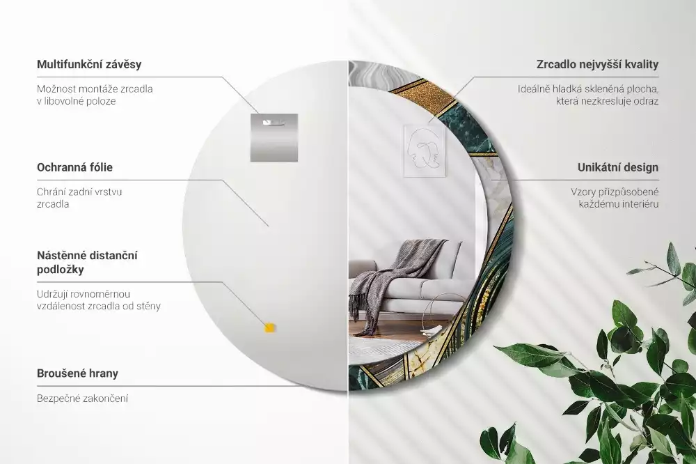 Kulaté dekorační zrcadlo na zeď Mramorový styl