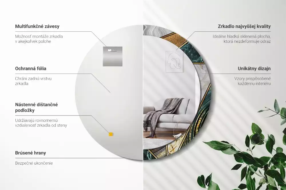 Kulaté dekorační zrcadlo na zeď Mramorový styl