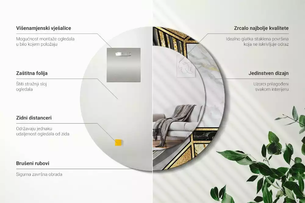 Kulaté dekorační zrcadlo na zeď Mramorový styl