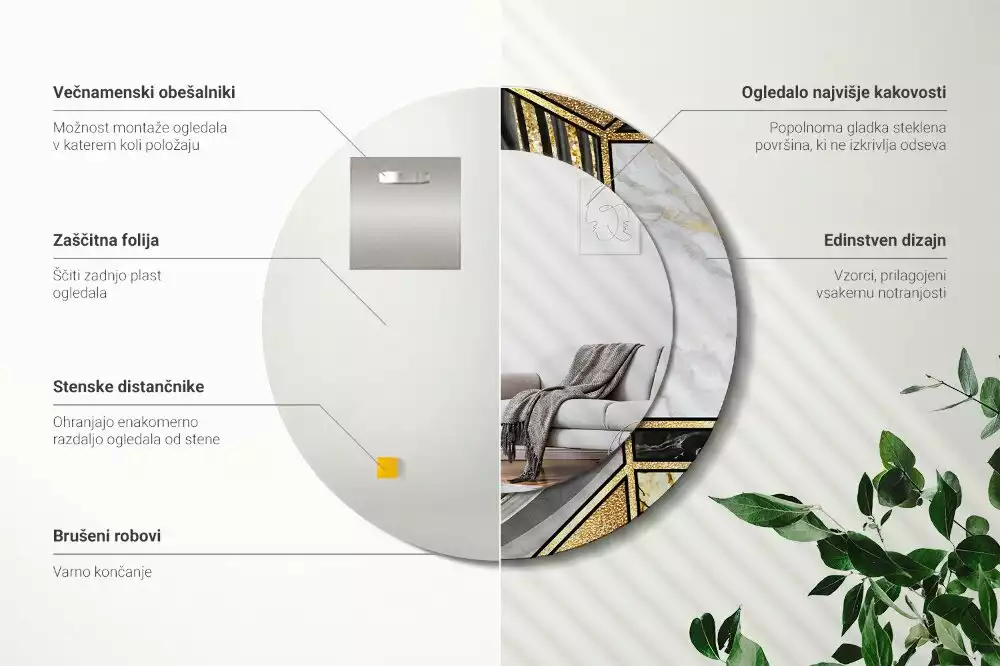 Kulaté dekorační zrcadlo na zeď Mramorový styl