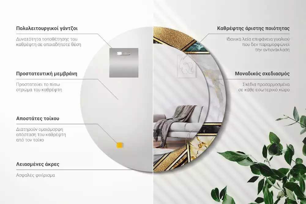 Kulaté dekorační zrcadlo na zeď Mramorový styl