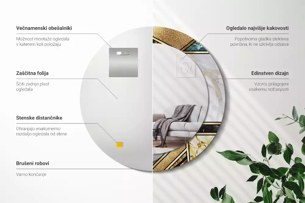 Kulaté dekorační zrcadlo na zeď Mramorový styl