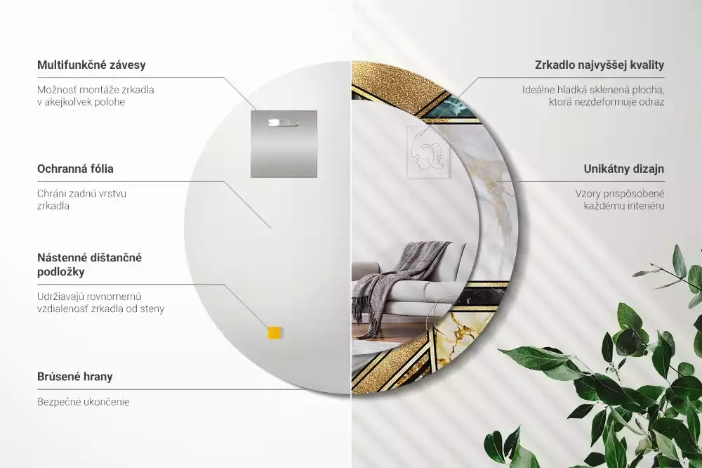 Kulaté dekorační zrcadlo na zeď Mramorový styl