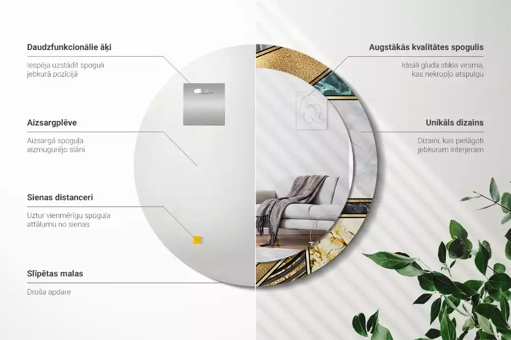 Kulaté dekorační zrcadlo na zeď Mramorový styl