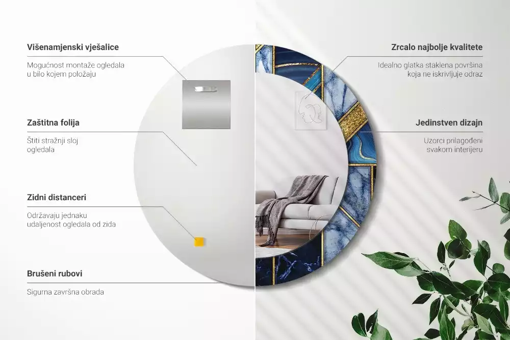 Kulaté dekorační zrcadlo na zeď Moderní mramor