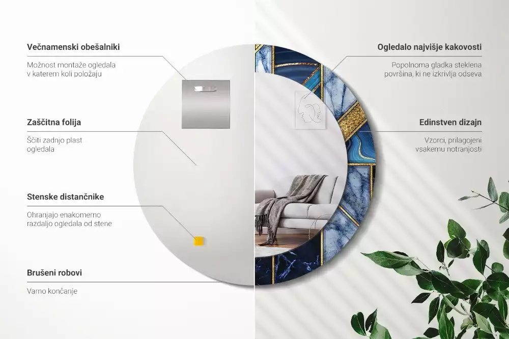 Kulaté dekorační zrcadlo na zeď Moderní mramor