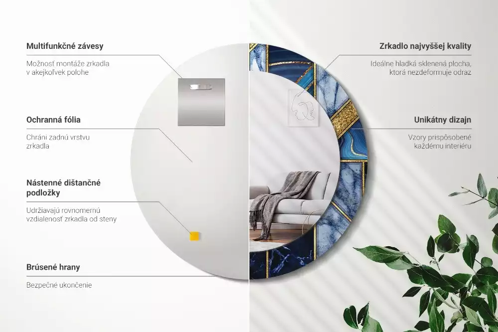 Kulaté dekorační zrcadlo na zeď Moderní mramor