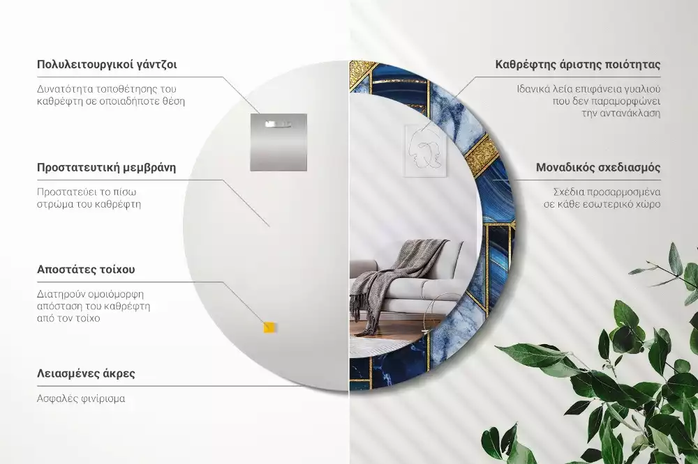 Kulaté dekorační zrcadlo na zeď Moderní mramor