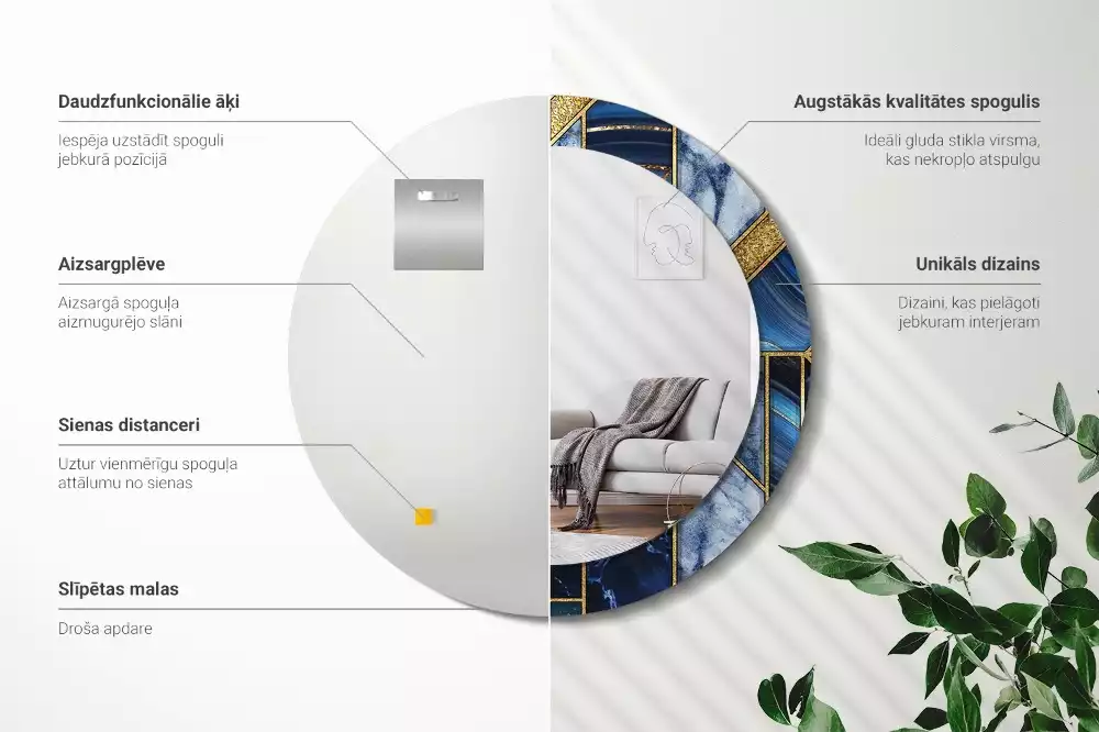 Kulaté dekorační zrcadlo na zeď Moderní mramor