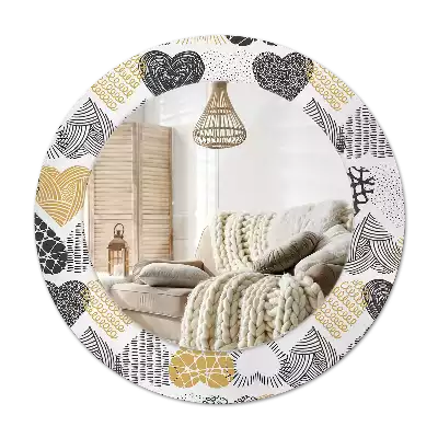 Kulaté zrcadlo s potiskem Srdce Doodle styl