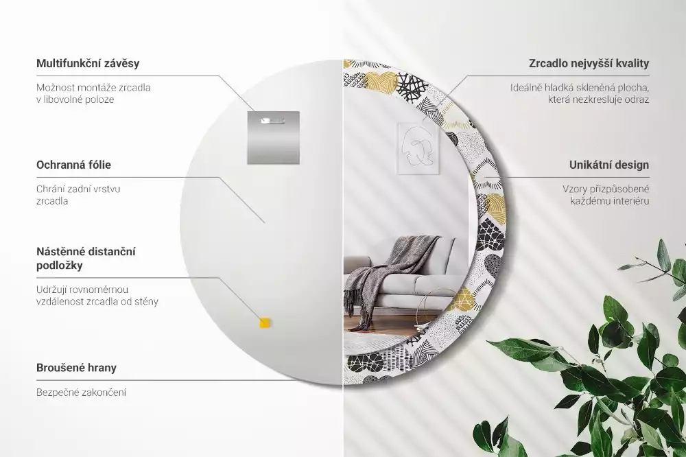 Kulaté zrcadlo s potiskem Srdce Doodle styl