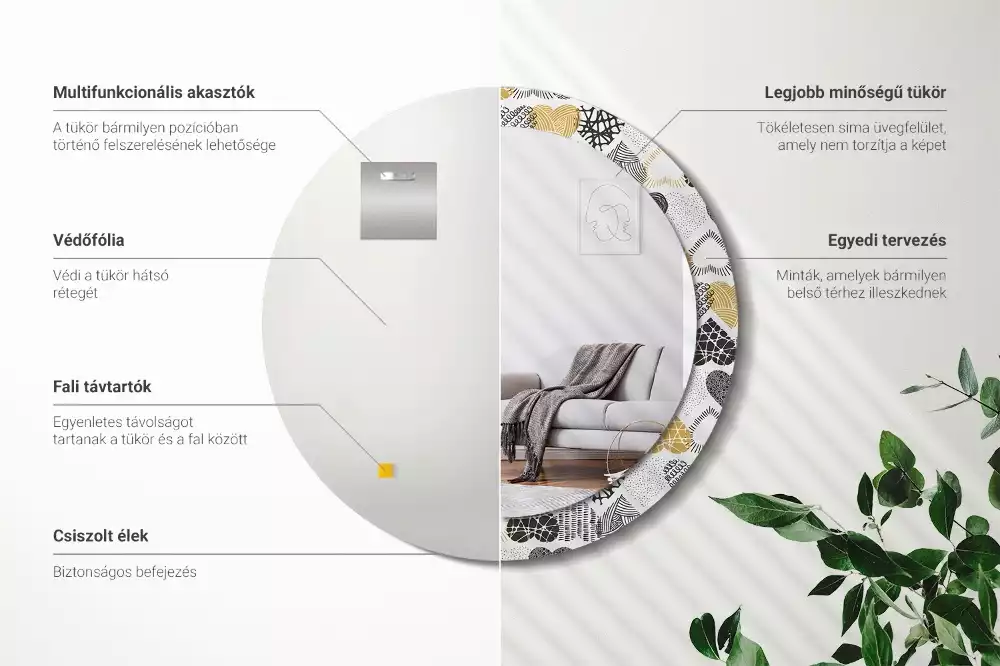 Kulaté zrcadlo s potiskem Srdce Doodle styl