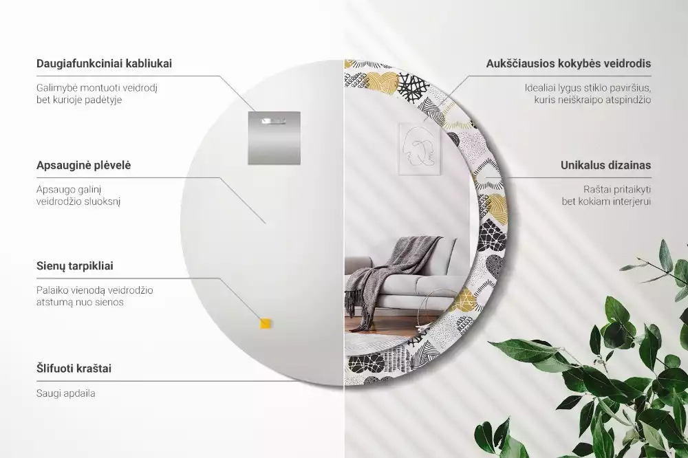 Kulaté zrcadlo s potiskem Srdce Doodle styl