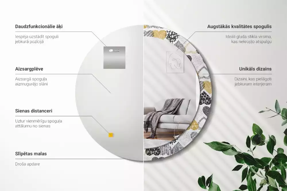 Kulaté zrcadlo s potiskem Srdce Doodle styl