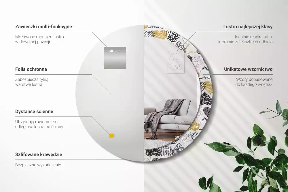 Kulaté zrcadlo s potiskem Srdce Doodle styl