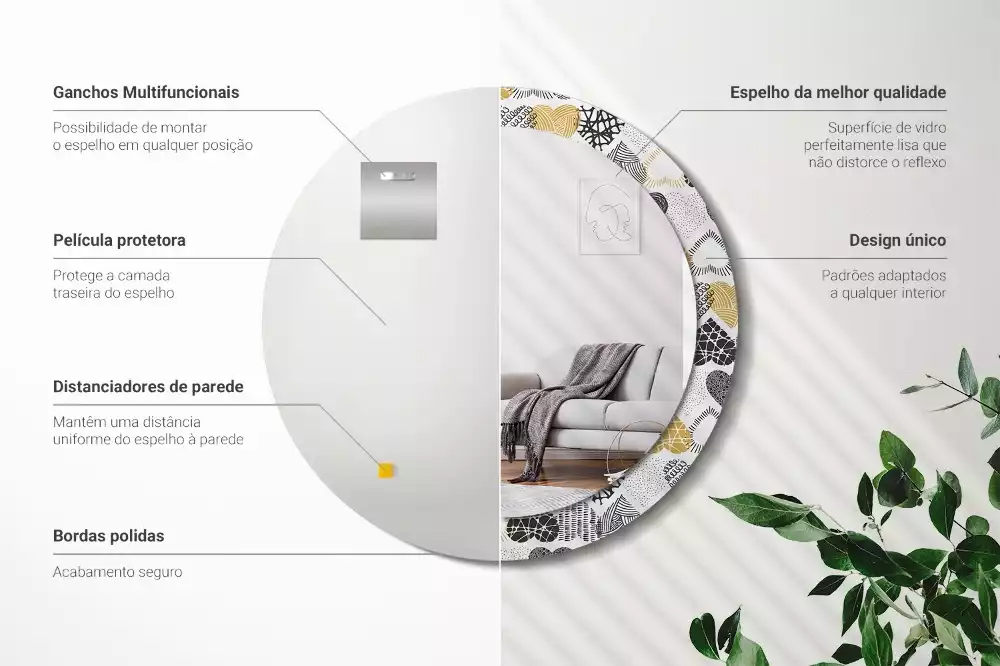 Kulaté zrcadlo s potiskem Srdce Doodle styl