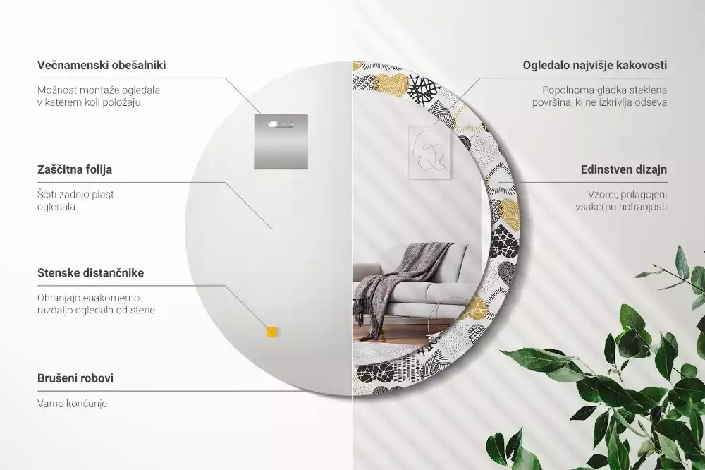 Kulaté zrcadlo s potiskem Srdce Doodle styl